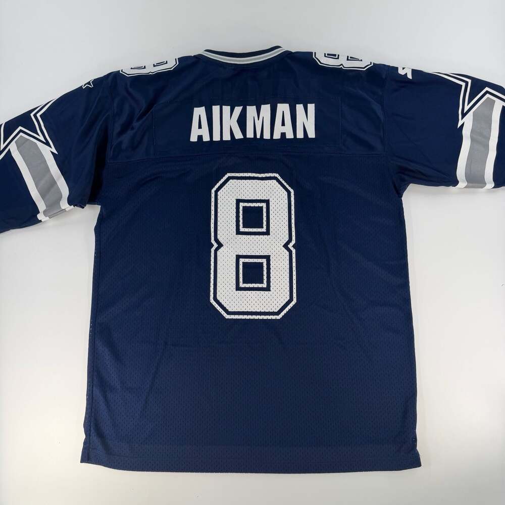 0672 Vintage 90s Troy Aikman Dallas Cowboys Starter Navy Blue Jersey Size Medium
